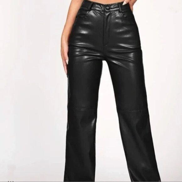 SHEIN Women's Black Faux Leather Pants Straight Leg Sz 2 (XS) - Picture 1 of 11